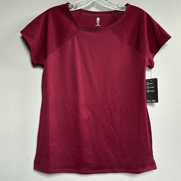 NWT Macy's x Ideology Lightweight Textured Short Sleeve Activewear Tee Maroon XS - Picture 2 of 13